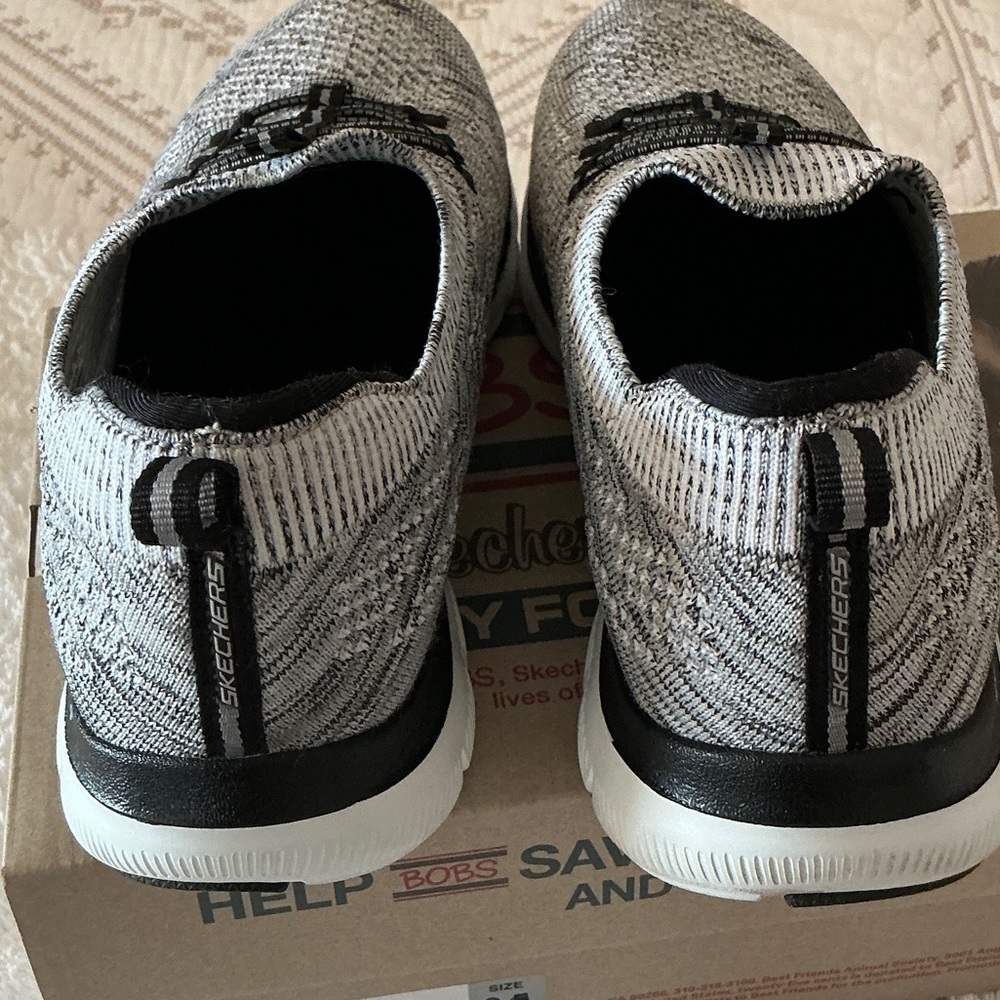 Skechers Men's Black and White Knit Sneakers - Picture 4 of 9